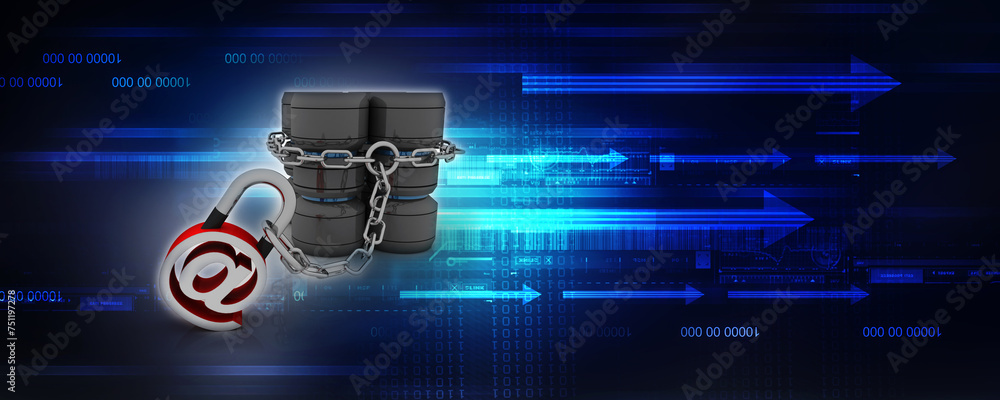 Poster 3d rendering e-mail symbol with lock. internet security concept