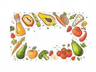 set of vegetables and fruits on white background, ai