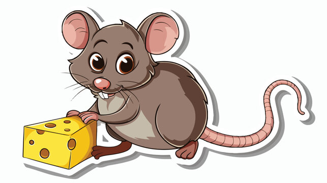 Sticker of a cartoon mouse with cheese.