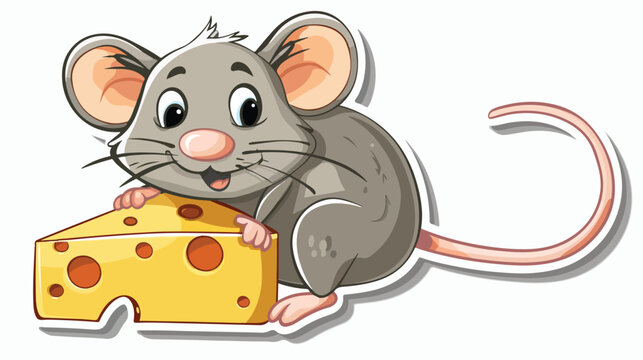 Sticker of a cartoon mouse with cheese.
