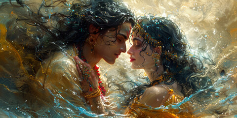 Sublime Affection: Digital Painting of Krishna and Radha, a Vision of Divine Love