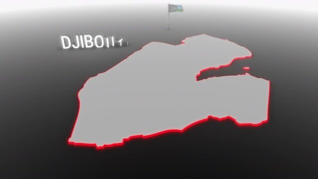 3d animated map of Djibouti gets hit and fractured by the text “War”