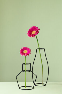 Silhouette vases with pink flowers