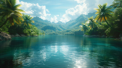 lake and palms, Mahe island, Seychelles.