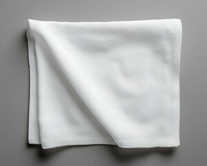 White cloth napkin on grey background. Top view. Copy space.