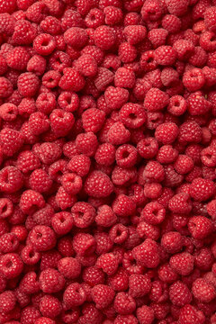 Freshly picked raspberries, close-up background.