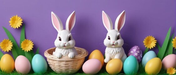 Naklejka na ściany i meble Easter background with holiday bunny.