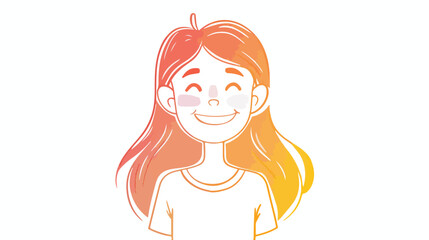 Warm gradient line drawing of a happy cartoon girl.