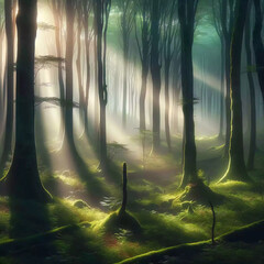 光の差し込む森の風景【生成AI】