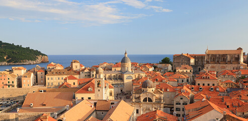 Aerial view of old Town of Dubrovnik on coast of Adriatic Sea, Croatia, Europe