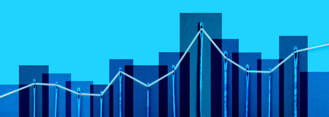 Graph threading through the eyes of needles. Profit and loss concept
