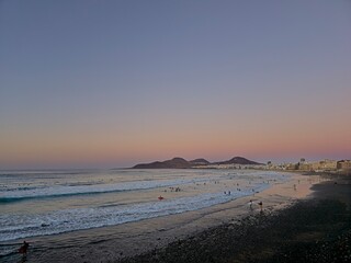 Stunning sunset at Las Canteras beach in Las Palmas de Gran Canaria, Spain