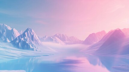 A serene HD depiction of a minimalist mountain landscape with soft gradients, offering a calm and colorful background mockup.