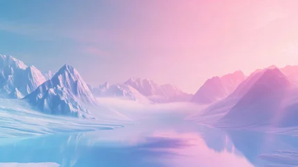 Papier Peint photo autocollant Rose clair A serene HD depiction of a minimalist mountain landscape with soft gradients, offering a calm and colorful background mockup.