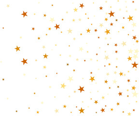 Confetti of golden stars. Chaotic abstract background with scattered elements of stars. Festive decor on a transparent background.