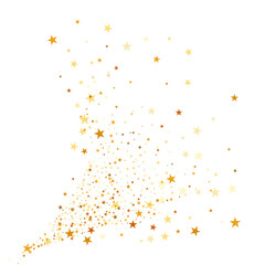 Confetti of golden stars. Chaotic abstract background with scattered elements of stars. Festive decor on a transparent background.
