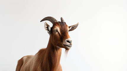 Photograph brown goat on white background