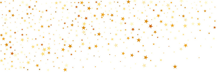 Confetti of golden stars. Chaotic abstract background with scattered elements of stars. Festive decor on a transparent background.