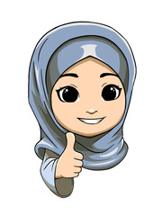Chibi muslim kids tumbs up vector