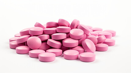 Obraz na płótnie Canvas Pile of warfarin pink tablet pills on white background