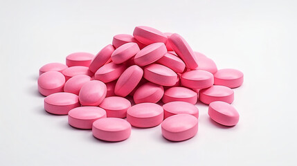 Obraz na płótnie Canvas Pile of warfarin pink tablet pills on white background