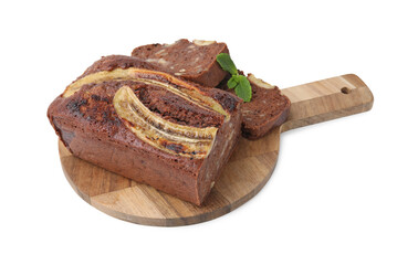 Delicious homemade banana bread isolated on white
