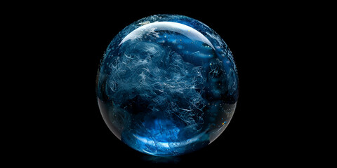 Abstract blue sphere render shiny blue glass ball that has a light shining through Close up texture of a clear glass sphere