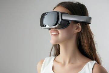 Fototapeta premium VR narrative Mixed Virtual Reality Goggles for Sighting. Augmented reality Glasses Remote Adventure . 3D Future Technology Inquisitive Headset Gadget and watching Anime series Wearable Equipment