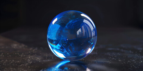Abstract blue sphere render shiny blue glass ball that has a light shining through Close up texture of a clear glass sphere - obrazy, fototapety, plakaty