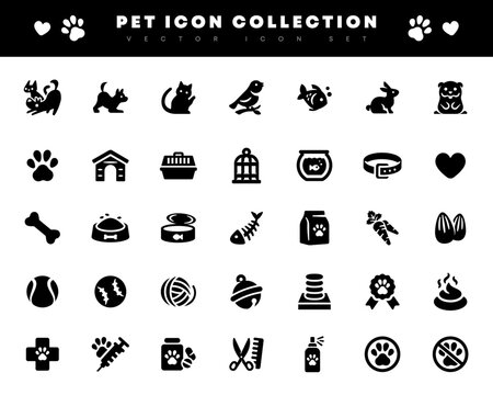 Set of pet related icons. Dog and cat symbol collection. Animal flat vector illustrations set.