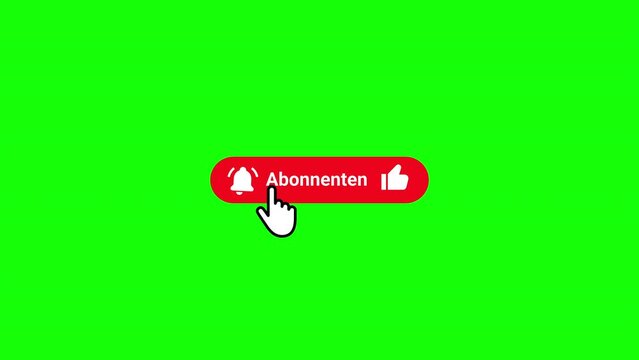 Subscribe like and bell click animation 4K video with transparency Green Screen and Luma Matte (black and white mask) German