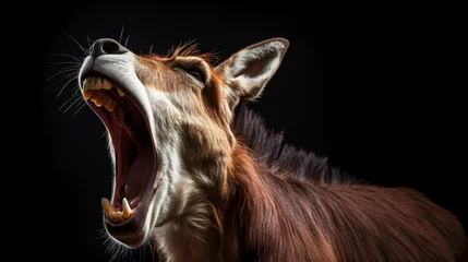 Deurstickers Portrait of a screaming donkey © Anaya