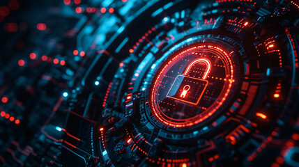 Obraz premium A lock on a computer motherboard or hardware device. Security hardware and software concept.