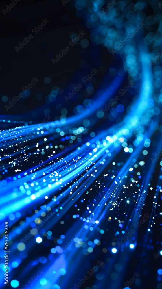 Poster abstract blue data flow light streak over a black background. communication technology and data traf