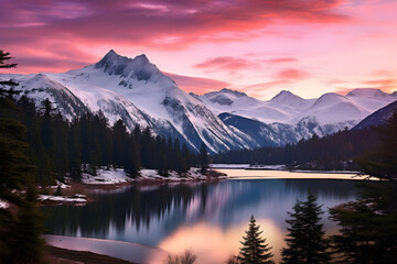 Calm and Majestic: A Serene View of British Columbia's Spectacular Mountain Landscape at Sunset