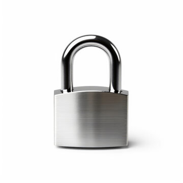 Simple security silver metal padlock isolated on white background created with Generative AI Technology