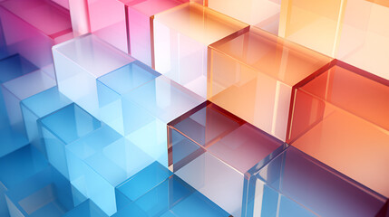 abstract geometric background, translucent glass with colorful gradient, simple cube square shapes vibrant background