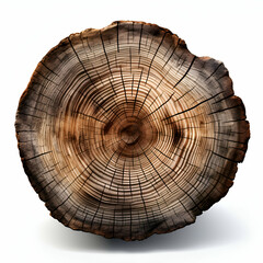 Cross section of tree trunk with annual rings isolated on white background.