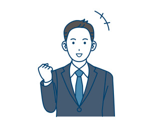 ガッツポーズをする会社員の男性、ビジネスマン