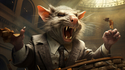 Rat banker bad politician caricature greed anger  - obrazy, fototapety, plakaty