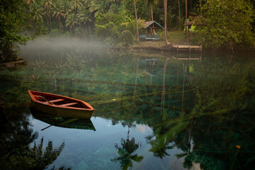 Boat at the Paisu Pok Lake, Banggai, Sulawesi, Indonesia.