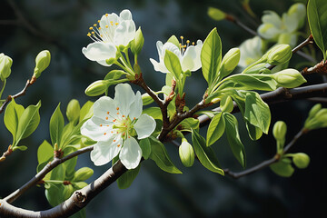 Fresh Green Leaves and Budding Blossoms Background