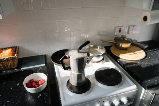 Making coffee in the kitchen