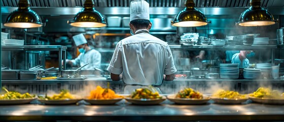 Dishes Prepared By Chefs In A Restaurant Kitchen. Illustration On The Theme Of Business And Professions, Tourism And Food. Generative AI
