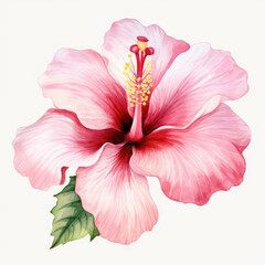 Fototapeta na wymiar Soft watercolor blooming pink Hibiscus flower on white background created with Generative AI Technology