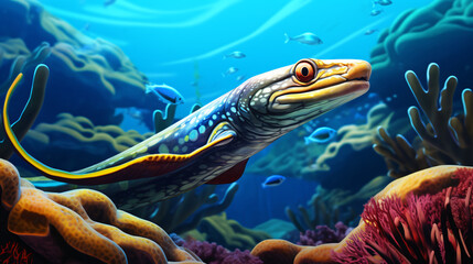 Fototapeta na wymiar Ribbon moray eel fish reef tropical sea background