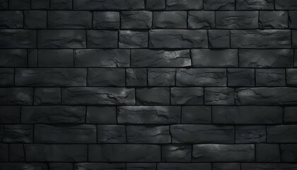 Black stone wall texture or background. Black brick wall texture for interior design.