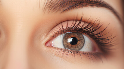beautiful macro close-up female pupil eye with big eyebrows and eyelashes created with Generative AI Technology 