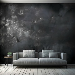 interior with sofa and lamp. 3d render. black wall
