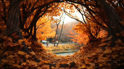 Round autumn frame of leaves and branches